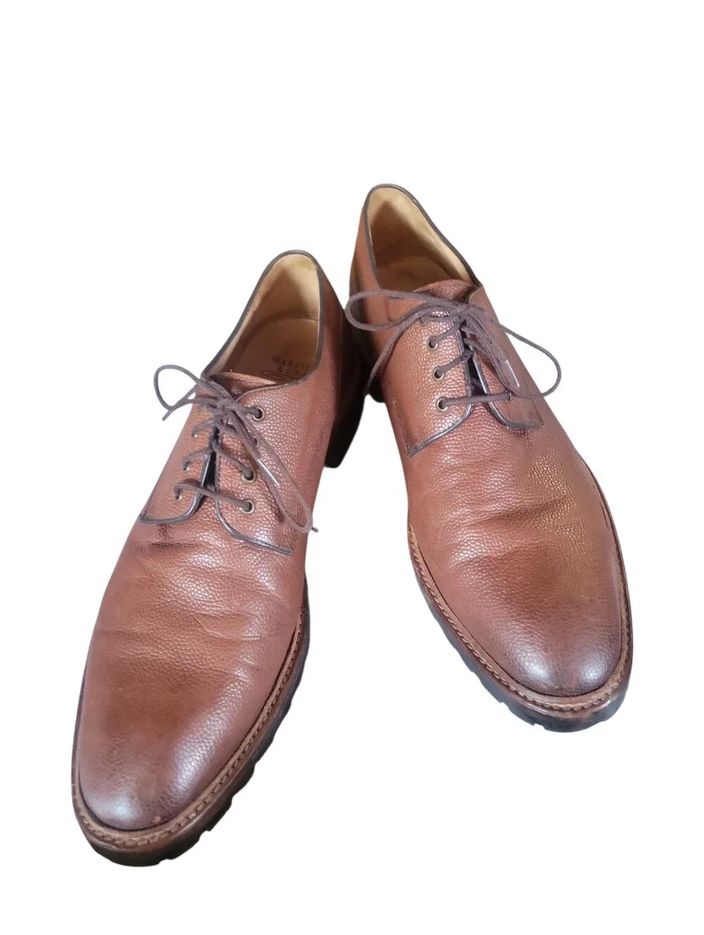 Warfield & Grand Men's Hobbs Cognac Pebble-Grain Leather Derby Shoes Sz 10
